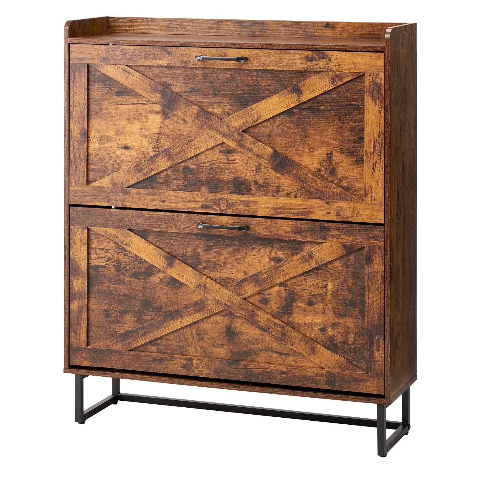 Shoe Cabinet With 2 Flip Drawers, Farmhouse Shoes Storage Cabinet With Metal Legs And Anti-Tipping Device, Freestanding Shoe Organizer Ideal For Entryway, Hallway, Bedroom, Living Room, Brown_maomaolike.com